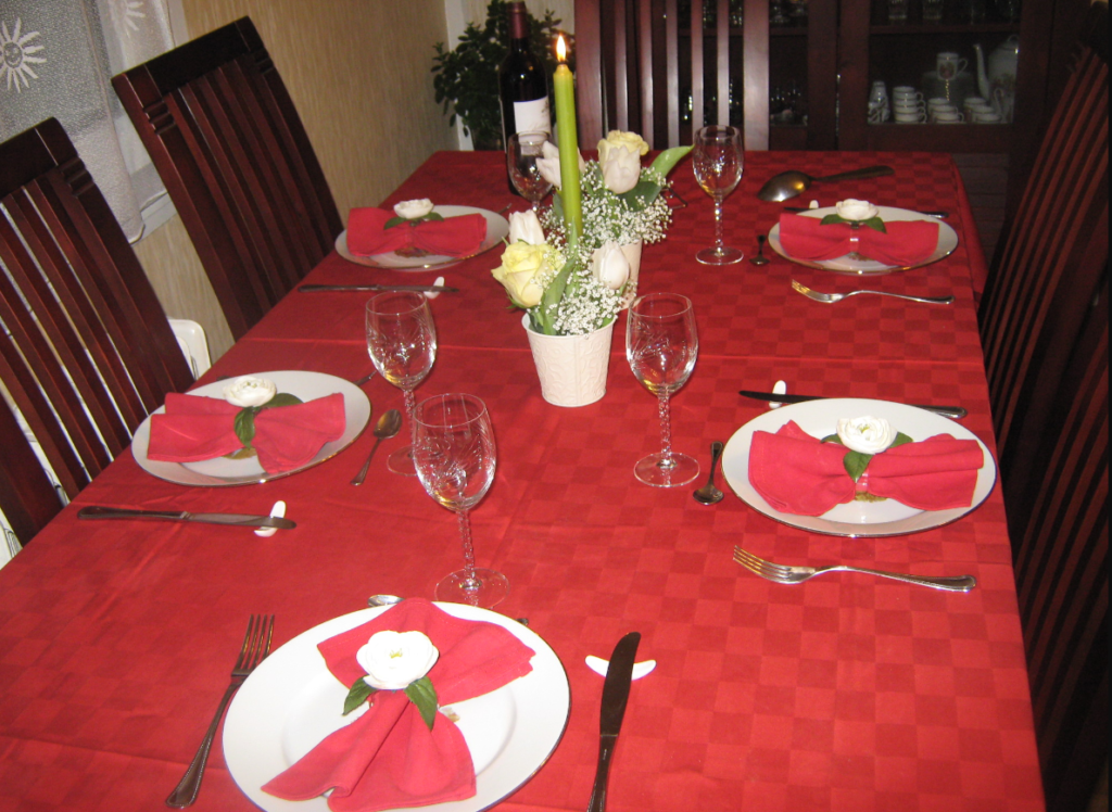Rustic, red table cloth